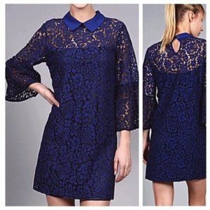 Boutique French Lace Navy Blue Collar Shift Dress